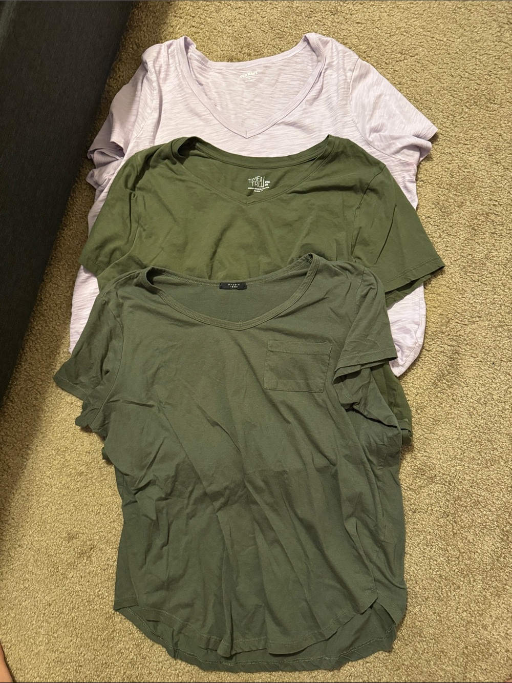 Studio Short Sleeve Tees in Olive Green and Light Lavender